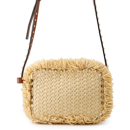 Valentino Garavani RockStudded Shoulder Bag Natural/BrownTW2B0809PWC_43S Straw Leather