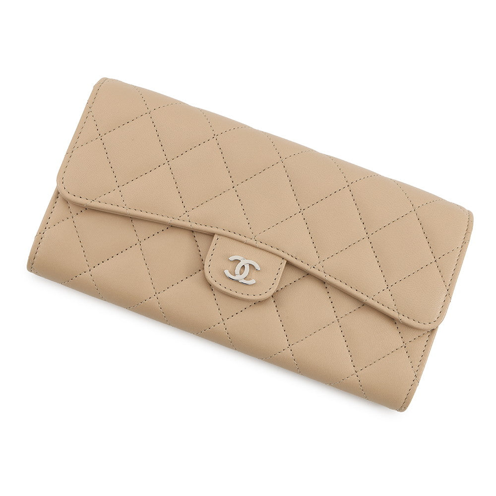 CHANEL Matelasse Classic Long Flap Wallet BeigeA80758 Lambskin