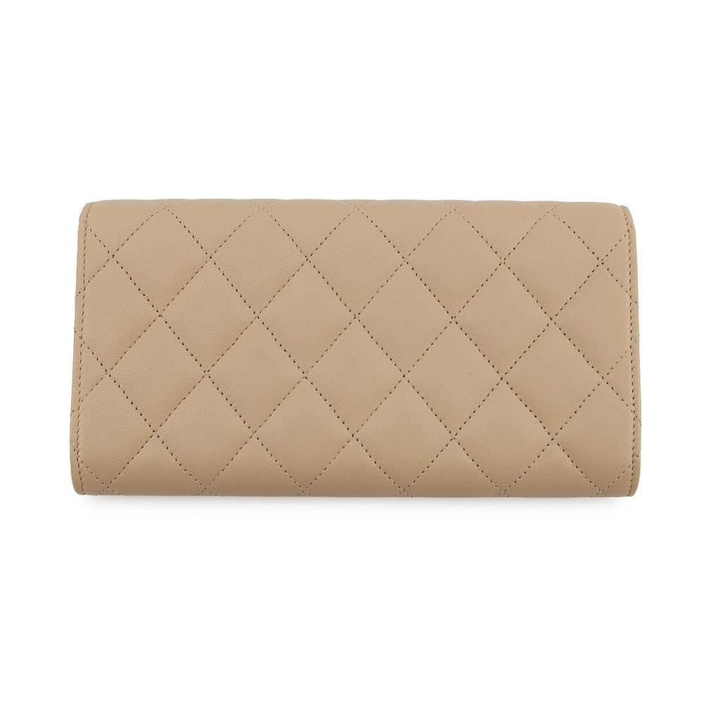 CHANEL Matelasse Classic Long Flap Wallet BeigeA80758 Lambskin