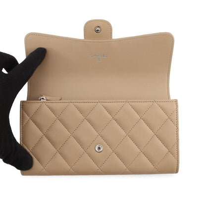 CHANEL Matelasse Classic Long Flap Wallet BeigeA80758 Lambskin