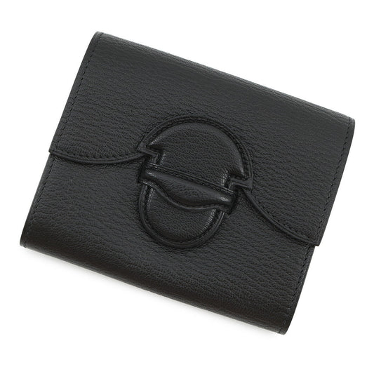 HERMES Port Folio 1938-12 Compact Wallet Black Chevre Myzore Goatskin