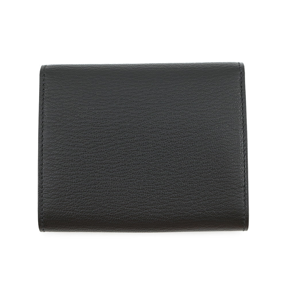 HERMES Port Folio 1938-12 Compact Wallet Black Chevre Myzore Goatskin