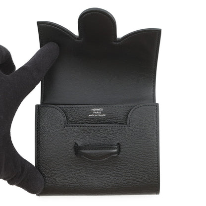 HERMES Port Folio 1938-12 Compact Wallet Black Chevre Myzore Goatskin