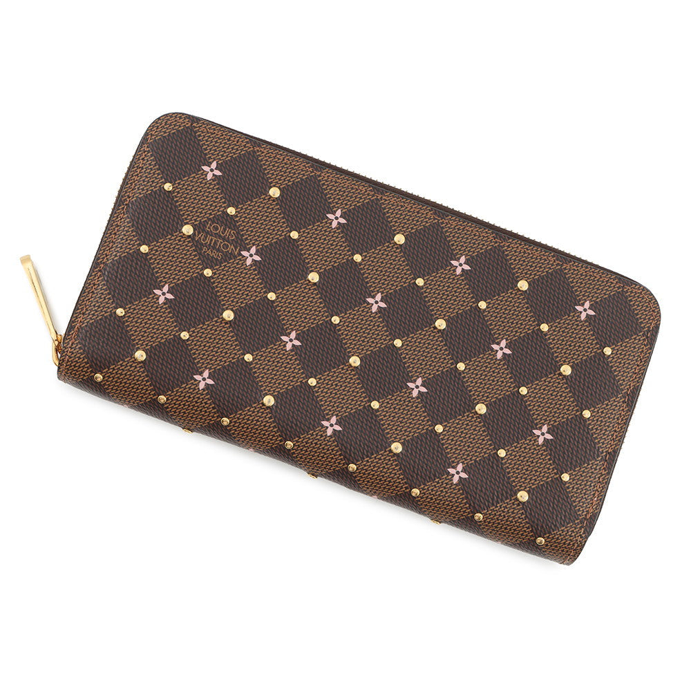LOUIS VUITTON Zippy Wallet PinkN60473 Damier Ebene Canvas/Studded