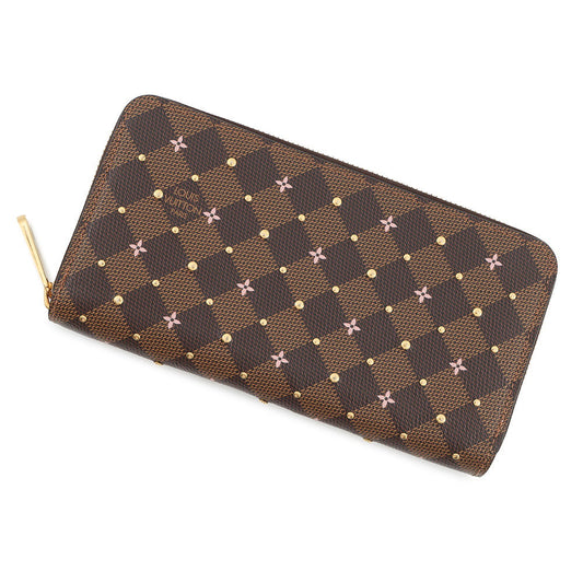 LOUIS VUITTON Zippy Wallet PinkN60473 Damier Ebene Canvas/Studded