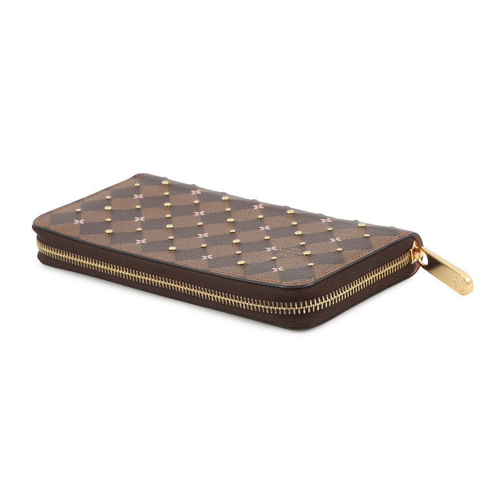 LOUIS VUITTON Zippy Wallet PinkN60473 Damier Ebene Canvas/Studded