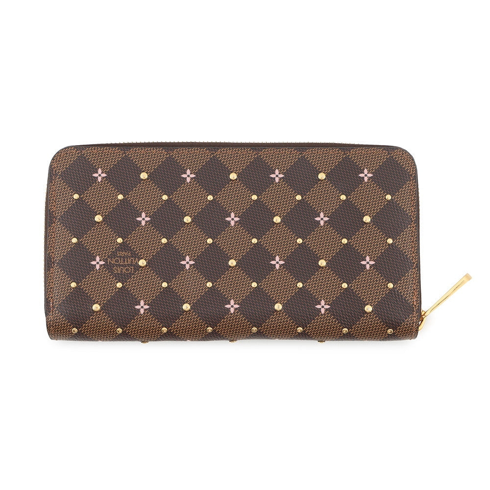 LOUIS VUITTON Zippy Wallet PinkN60473 Damier Ebene Canvas/Studded