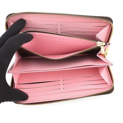 LOUIS VUITTON Zippy Wallet PinkN60473 Damier Ebene Canvas/Studded