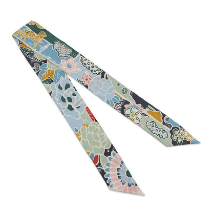 HERMES Twilly Bingata Bingata Blue Ciel/Vert/Rose Pale Silk100%