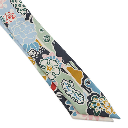 HERMES Twilly Bingata Bingata Blue Ciel/Vert/Rose Pale Silk100%
