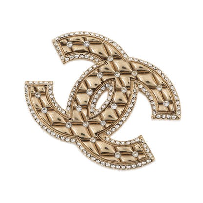 CHANEL Rhinestone CC Logo Brooch Champagne Gold Metal Rhinestone