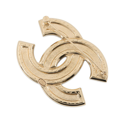 CHANEL Rhinestone CC Logo Brooch Champagne Gold Metal Rhinestone