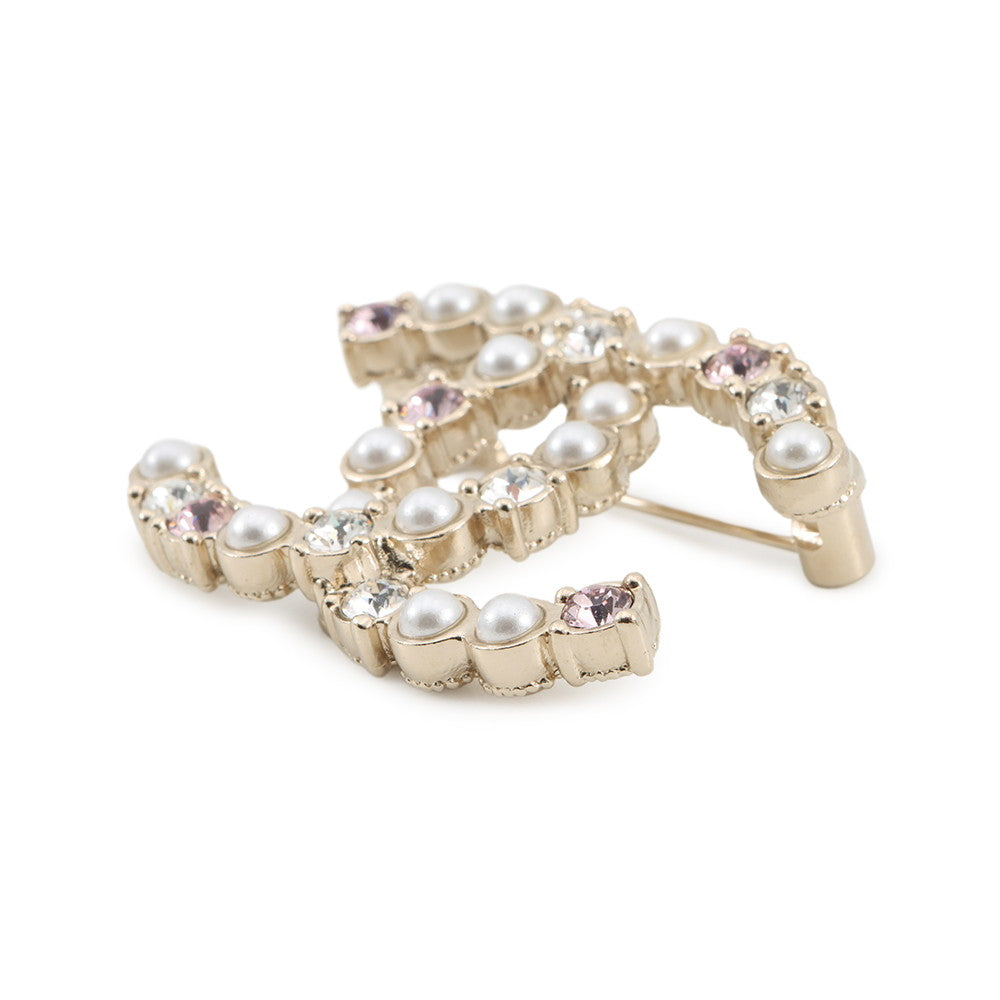 CHANEL Faux Pearl CC Logo Brooch WhiteABA144 Metal Faux Pearl Rhinestone