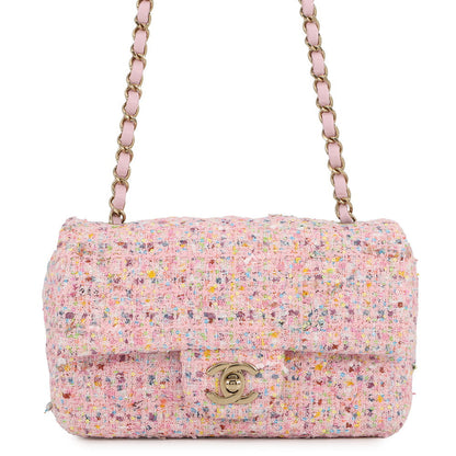 CHANEL Mini Matelasse ChainShoulder Bag PinkA69900 Tweed Sequins Size 20