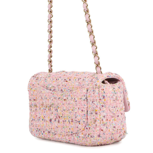 CHANEL Mini Matelasse ChainShoulder Bag PinkA69900 Tweed Sequins Size 20