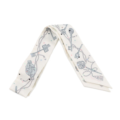 HERMES HERMES Scarf Twilly Les Cles a Pois HERMES Silk Twill Spring/Summer 2022 Blanc/Gris Acier/Multicolor Silk100%