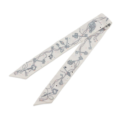 HERMES HERMES Scarf Twilly Les Cles a Pois HERMES Silk Twill Spring/Summer 2022 Blanc/Gris Acier/Multicolor Silk100%