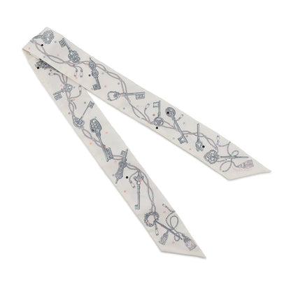HERMES HERMES Scarf Twilly Les Cles a Pois HERMES Silk Twill Spring/Summer 2022 Blanc/Gris Acier/Multicolor Silk100%