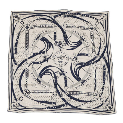 HERMES Giant Square morning walk Size 140 Natural/Marine/Black Cashmere70& Silk30%