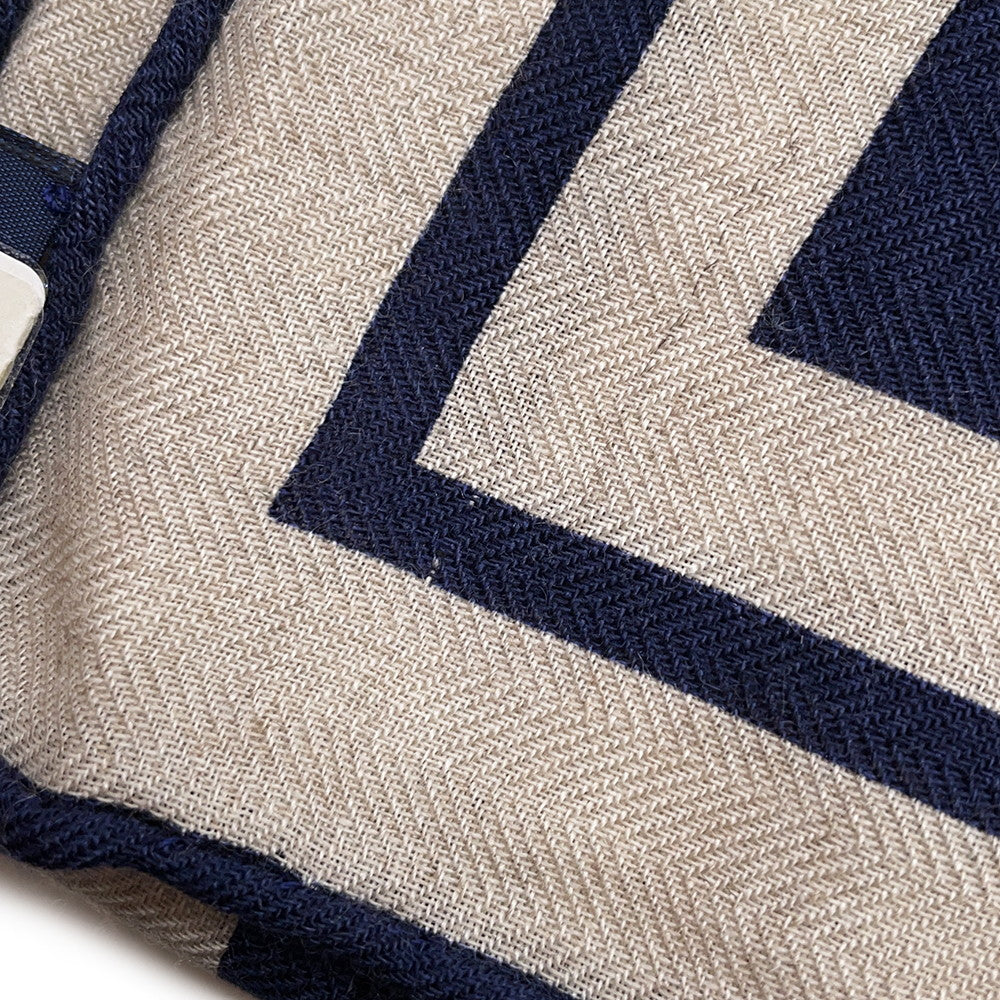HERMES Giant Square morning walk Size 140 Natural/Marine/Black Cashmere70& Silk30%
