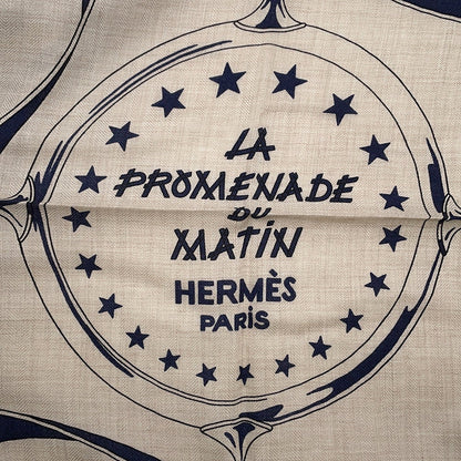 HERMES Giant Square morning walk Size 140 Natural/Marine/Black Cashmere70& Silk30%