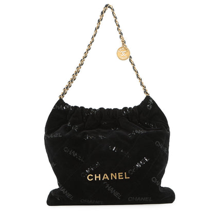 CHANEL CHANEL 22 Sequins Shoulder Bag BlackAS3260 Velour Size Small