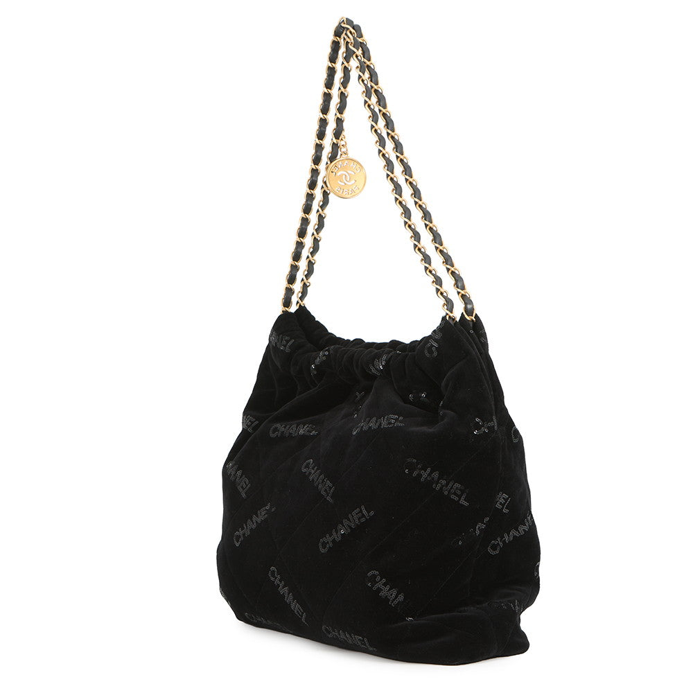 CHANEL CHANEL 22 Sequins Shoulder Bag BlackAS3260 Velour Size Small