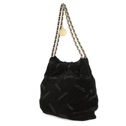 CHANEL CHANEL 22 Sequins Shoulder Bag BlackAS3260 Velour Size Small