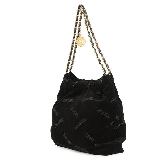 CHANEL CHANEL 22 Sequins Shoulder Bag BlackAS3260 Velour Size Small