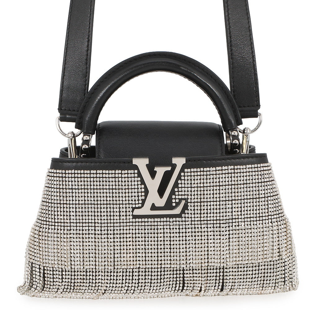 LOUIS VUITTON Capucines EW 25 Stainless Steel Collection BlackM14814 Calf Leather Rhinestone Size Mini