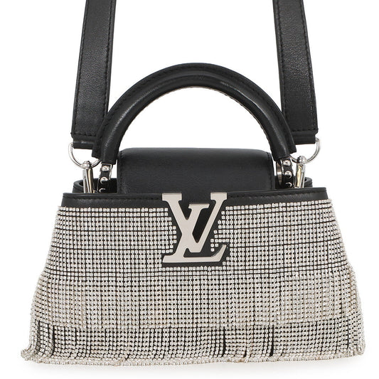 LOUIS VUITTON Capucines EW 25 Stainless Steel Collection BlackM14814 Calf Leather Rhinestone Size Mini