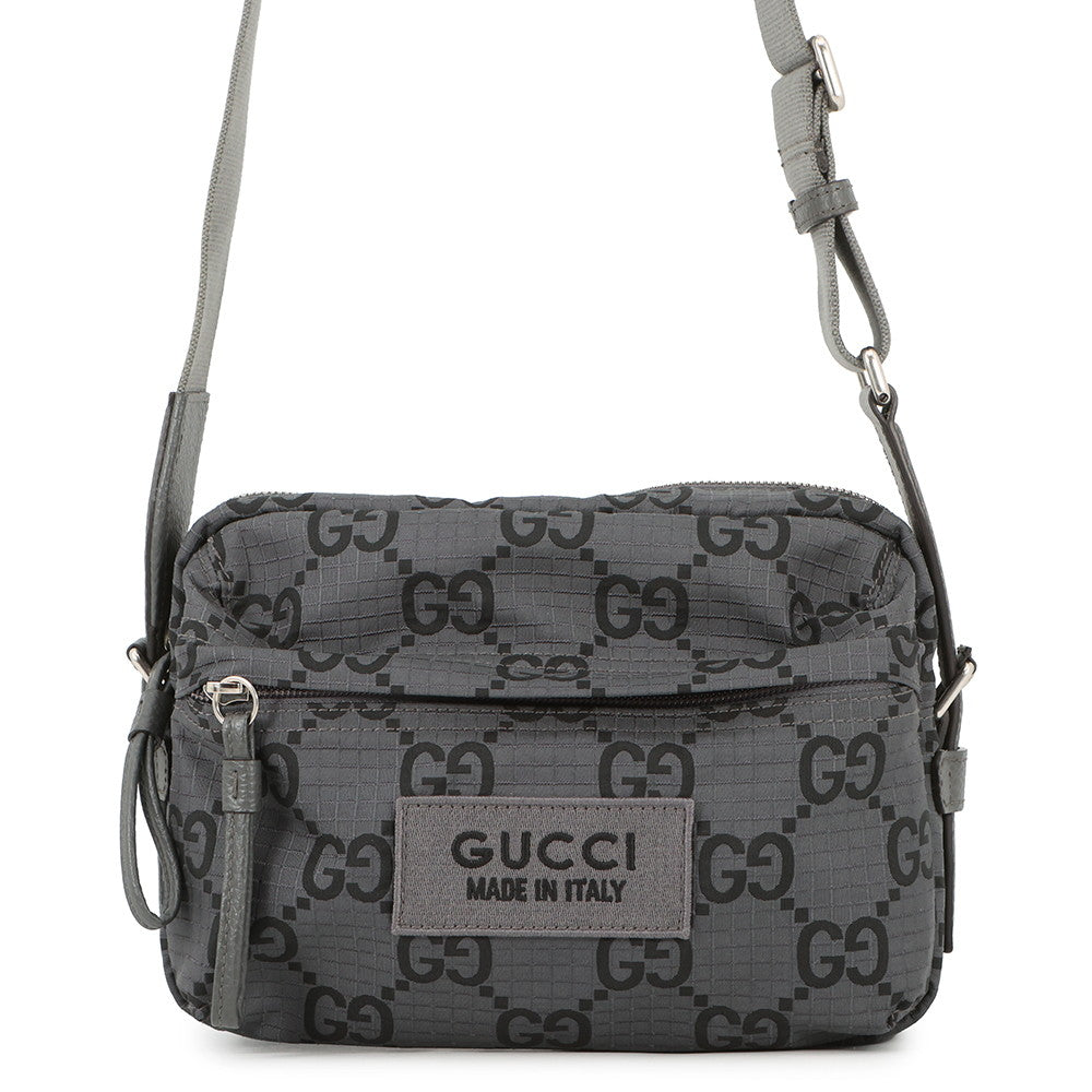 GUCCI ECONYLON GG Shoulder Bag Gray/Black767931 GG Polyester Size Medium