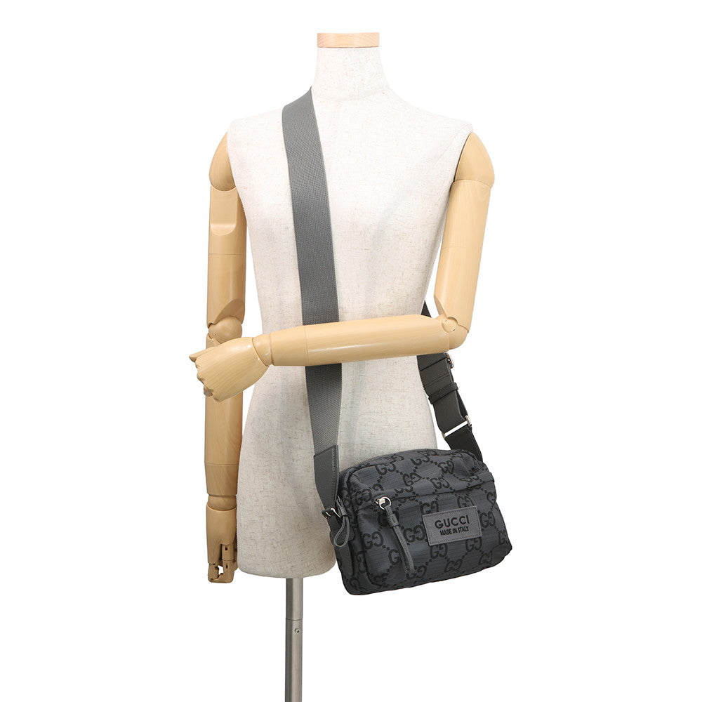 GUCCI ECONYLON GG Shoulder Bag Gray/Black767931 GG Polyester Size Medium