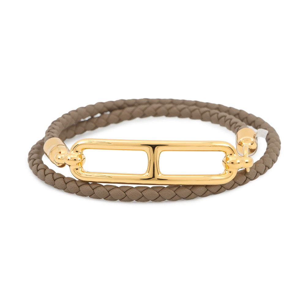 HERMES Roulis Double Tour Bracelet Size T3 Etoupe Swift Leather