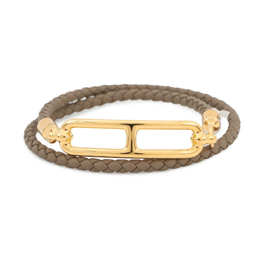 HERMES Roulis Double Tour Bracelet Size T3 Etoupe Swift Leather