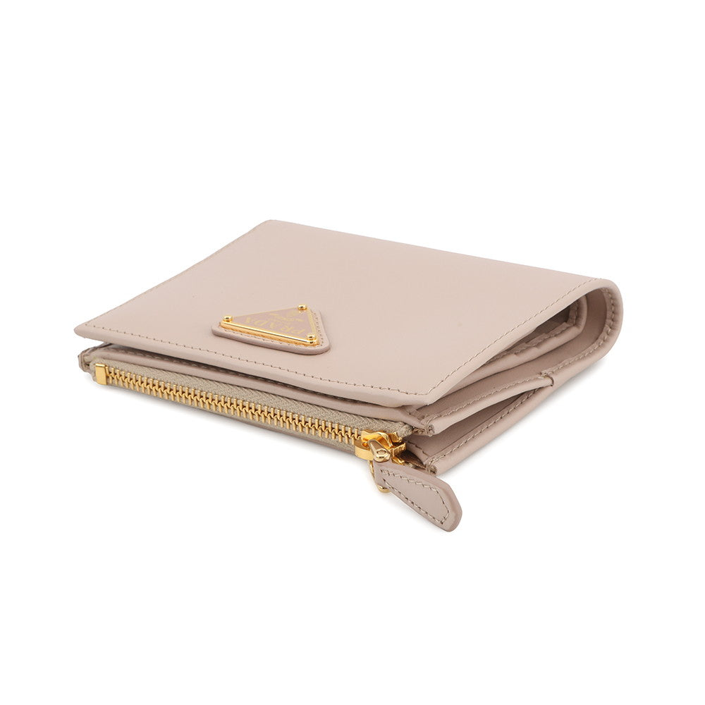 PRADA Triangle Logo Compact Wallet Jasmin Flower1ML050 Leather