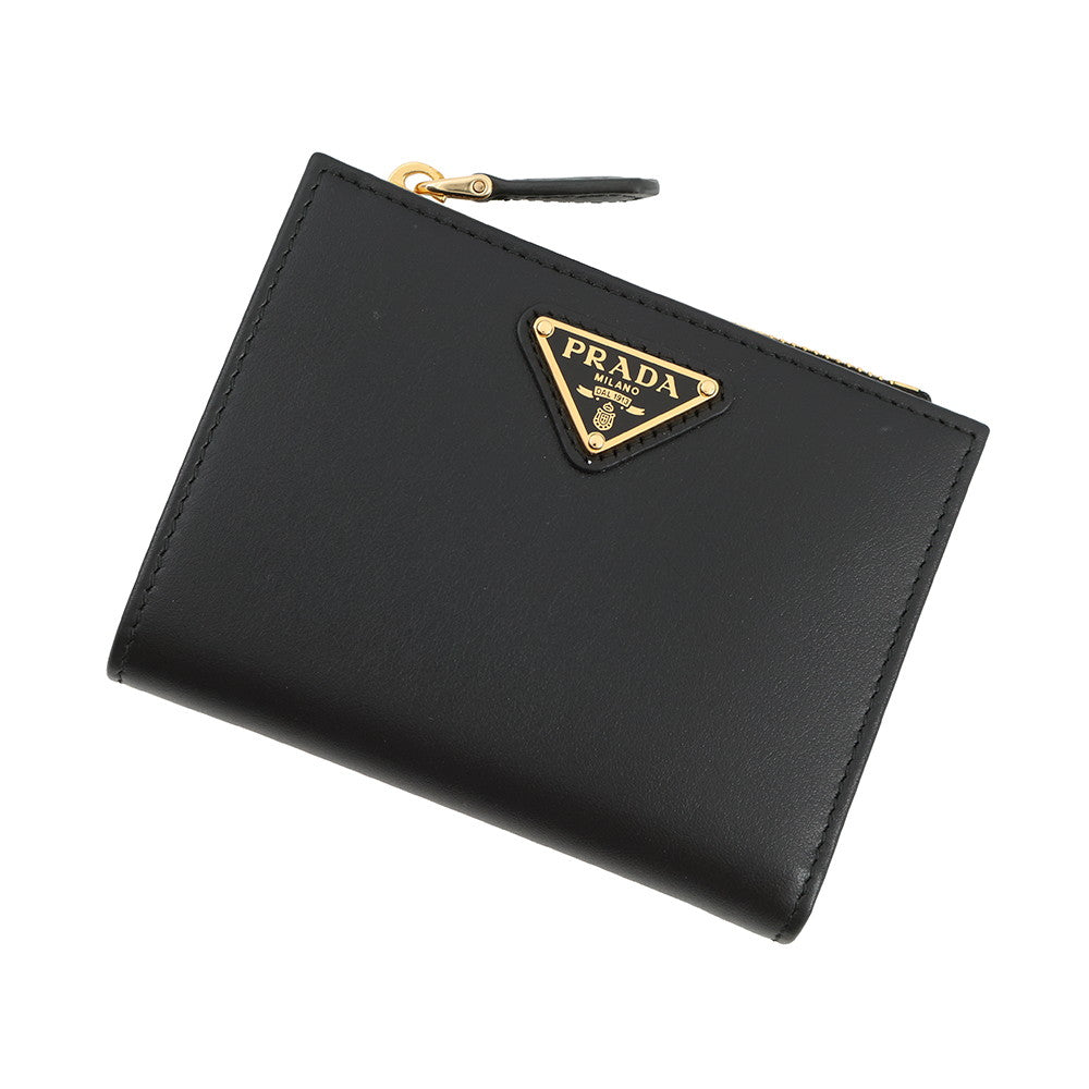 PRADA Triangle Logo Compact Wallet Black1ML050 Leather