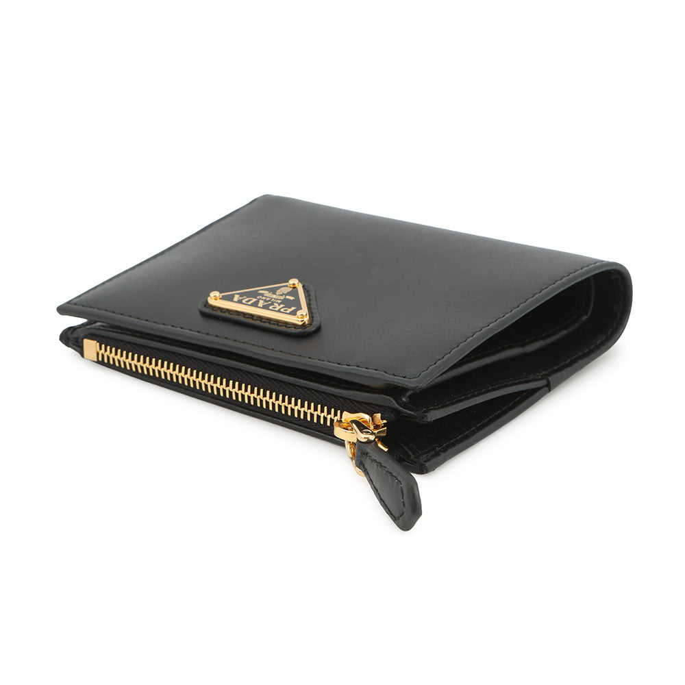 PRADA Triangle Logo Compact Wallet Black1ML050 Leather