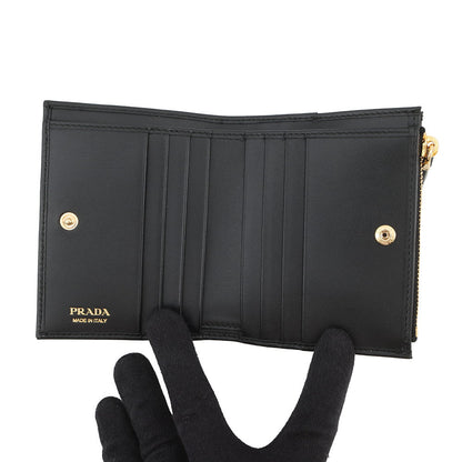 PRADA Triangle Logo Compact Wallet Black1ML050 Leather