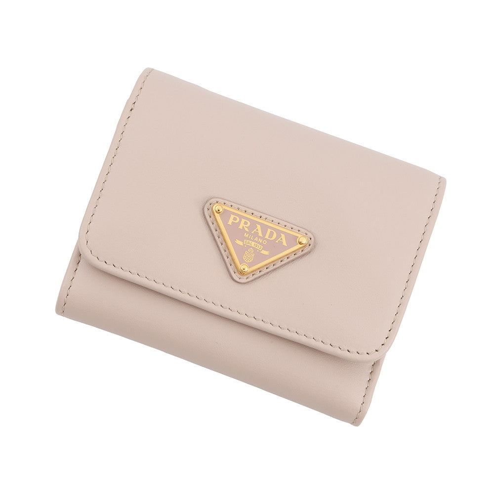 PRADA Triangle Logo Tri-fold Wallet Jasmin Flower1MH043 Leather