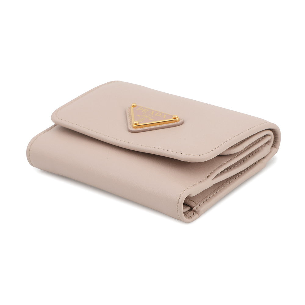 PRADA Triangle Logo Tri-fold Wallet Jasmin Flower1MH043 Leather