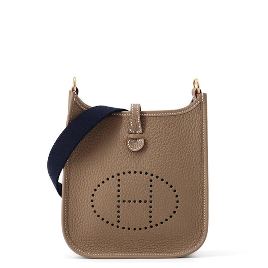 HERMES Evelyne Amazon Long Etoupe/Blue Indigo Taurillon Clemence Size TPM
