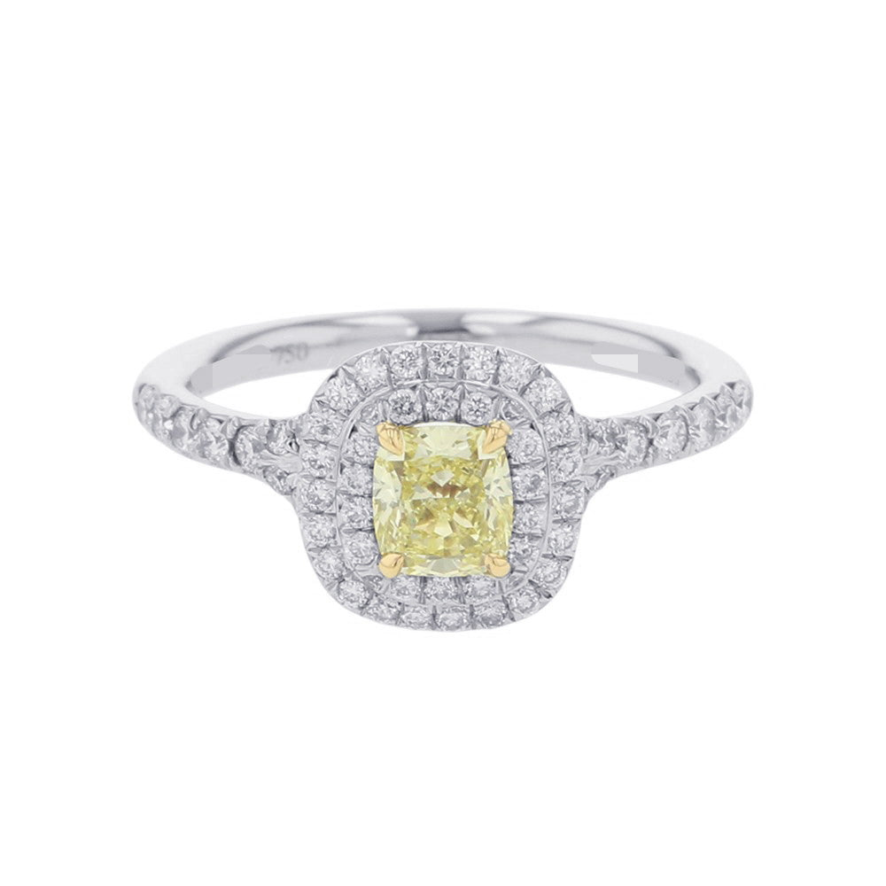 TIFFANY&Co. Soleste Cushion Cut Yellow Diamond Ring Size Approximately No. 9 Pt950 K18YG