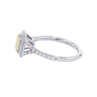 TIFFANY&Co. Soleste Cushion Cut Yellow Diamond Ring Size Approximately No. 9 Pt950 K18YG