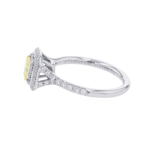 TIFFANY&Co. Soleste Cushion Cut Yellow Diamond Ring Size Approximately No. 9 Pt950 K18YG