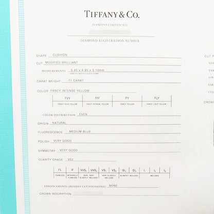 TIFFANY&Co. Soleste Cushion Cut Yellow Diamond Ring Size Approximately No. 9 Pt950 K18YG