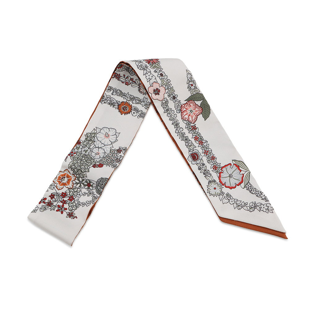 HERMES Twilly Brides de Gala en Fleurs & Eyeliner Spring/Summer 2025 White/Gray/Cuir Silk100%