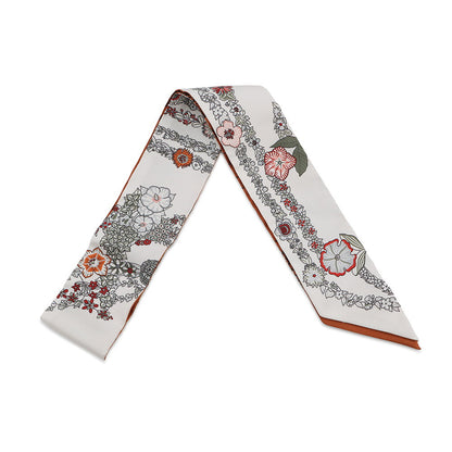 HERMES Twilly Brides de Gala en Fleurs & Eyeliner Spring/Summer 2025 White/Gray/Cuir Silk100%