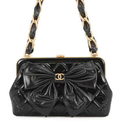 CHANEL Ribbon Chain Clutch Bag BlackAP4029 Patent Leather