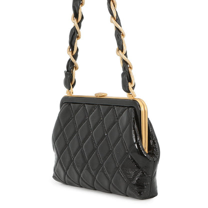 CHANEL Ribbon Chain Clutch Bag BlackAP4029 Patent Leather